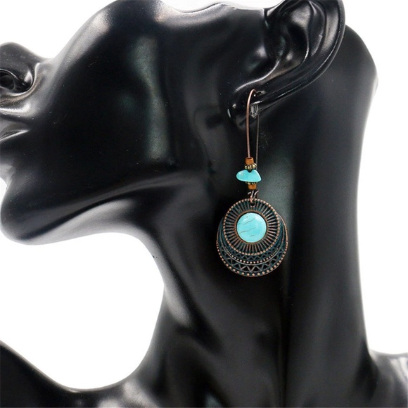 Turquoise earrings, Vintage Turquoise dangle earrings, statement earrings, Boho - Picture 3 of 5